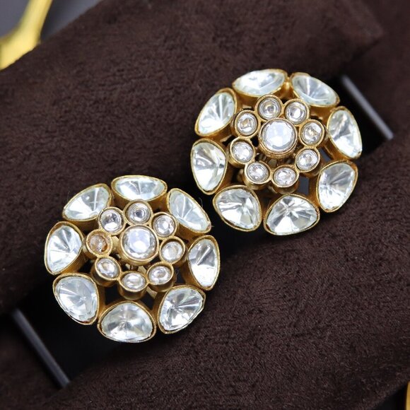 Classic Cluster Kundan Brass Earrings, JP07